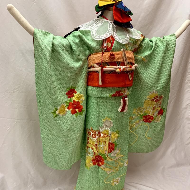 507ag25、506ax21 □七五三 七歳 女児 着物&袋帯&長襦袢 総絞□