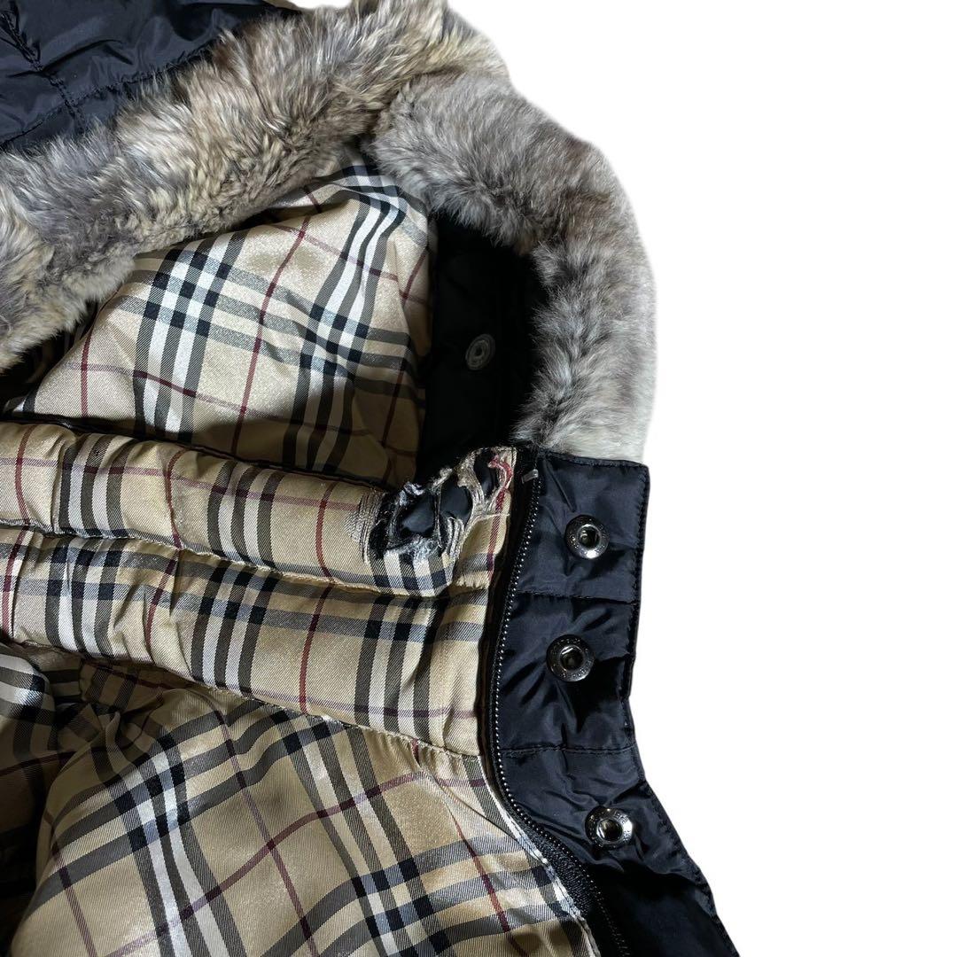 人気✨バーバリー ダウンジャケット Lサイズ 黒 ノバチェック ファー