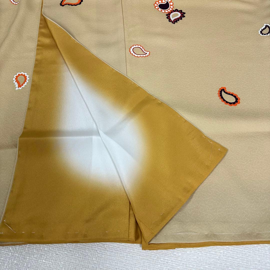 こ*ら様 希少サイズ　小紋　袷　正絹　黄粉色ペイズリー柄　身丈172裄71.5ト