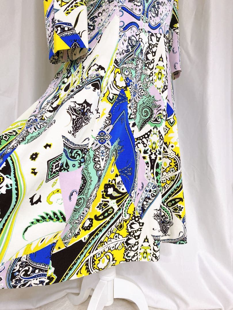 美品 ETRO エトロ 大きいサイズ 総柄 ペイズリー 膝下ワンピース
