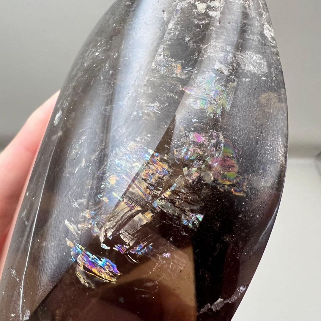 （smoky10）高品質フレイムシェイプ火焔ガーデンインスモーキークォーツ虹入り