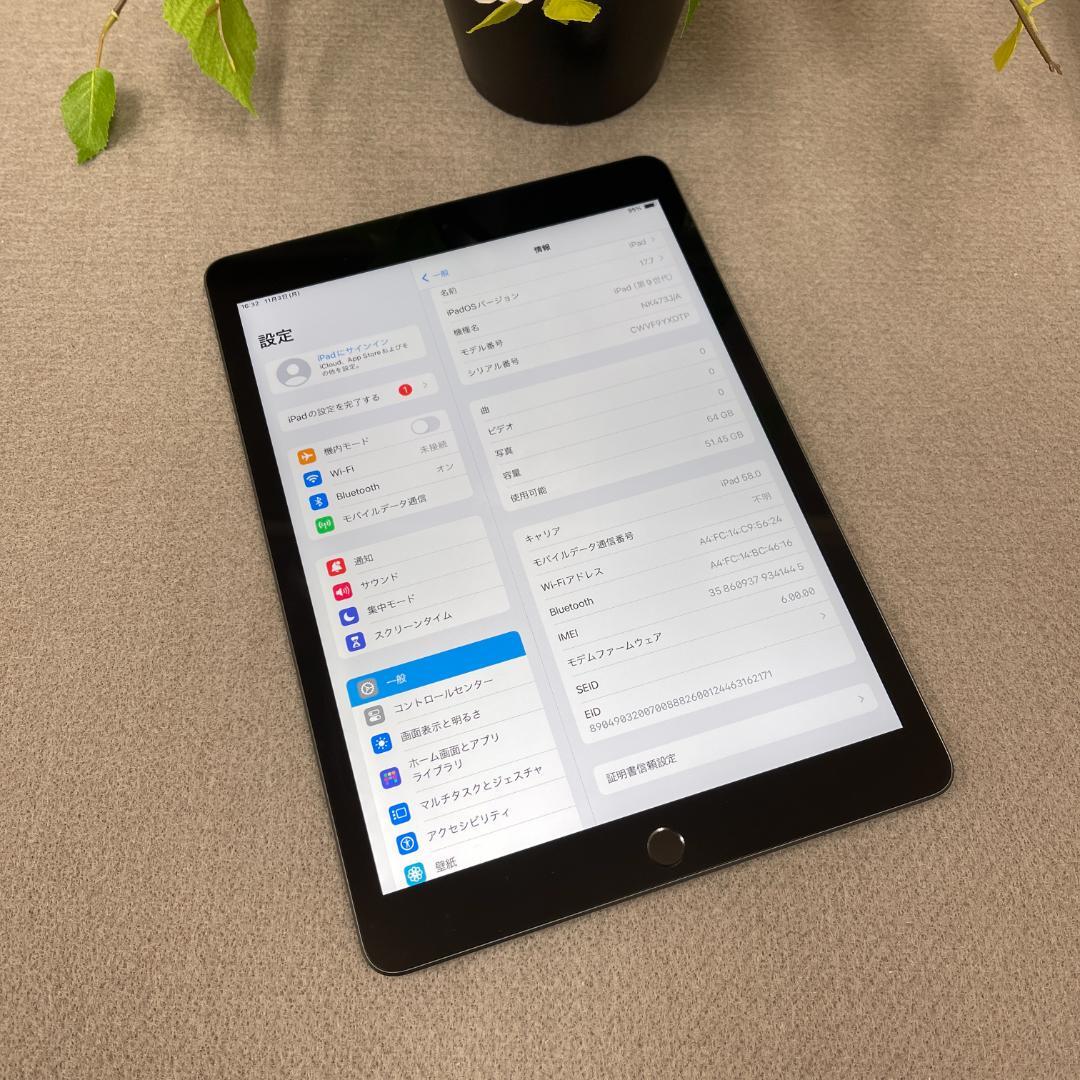 新品同様 iPad 第９世代 グレーWi-Fi + Cellularモデル