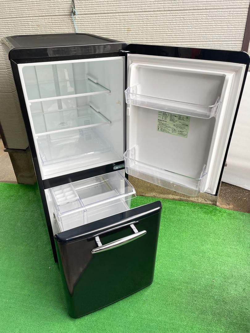 736美品✨ エディオン レトロインバーターおしゃれブラック2ドア冷蔵庫 単身