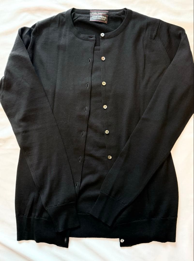 ジョンスメドレー メリノウール アンサンブル 黒 S カーディガン、ニット