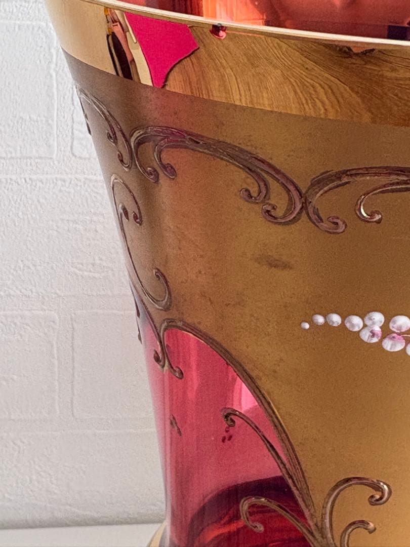 ベネチアングラス 花瓶 2点ペアセット エナメル彩 ムラーノ島 ヴィンテージ