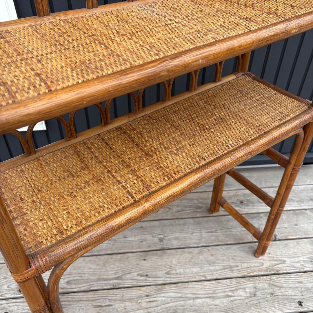 昭和レトロ 籐家具 ラタン 2段オープンシェルフ 飾り棚 フラワーラック 古家具