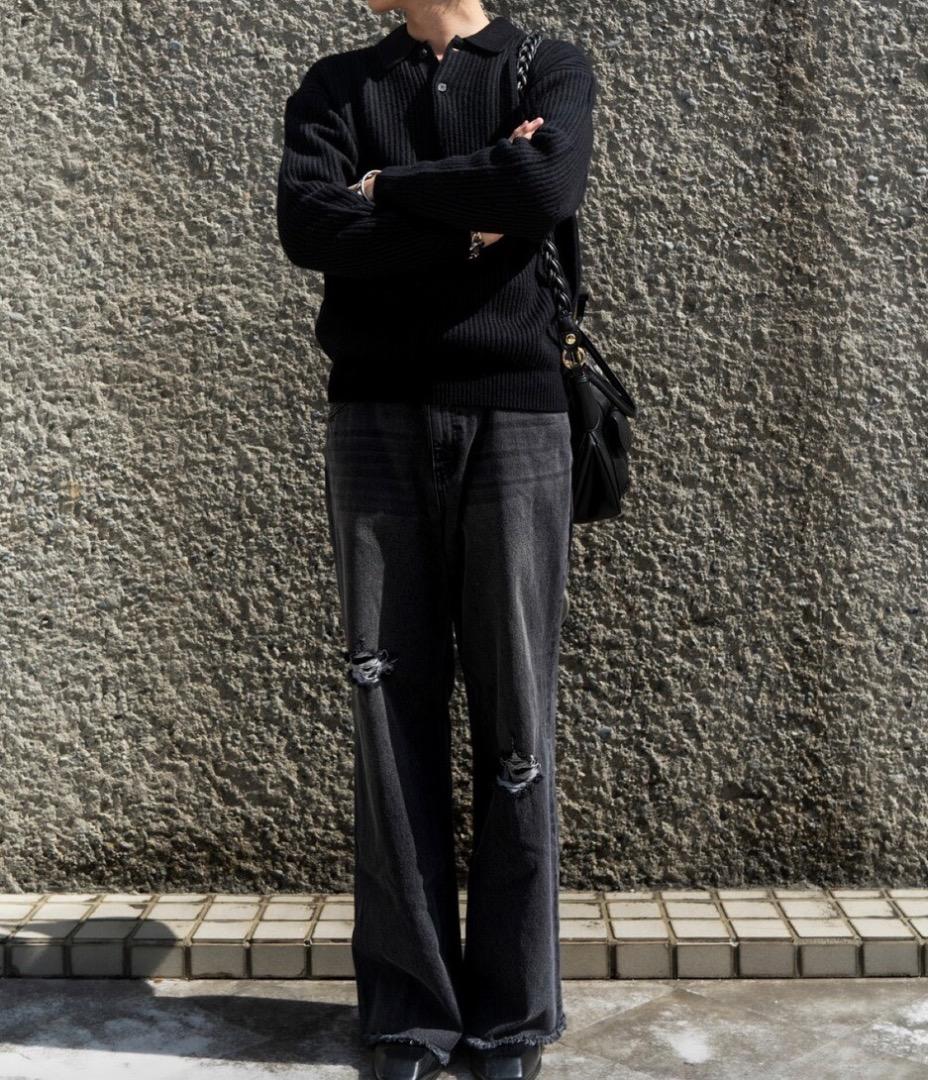 H BEAUTY&YOUTH カシミヤ混 ウール ニットポロ セーター S 黒