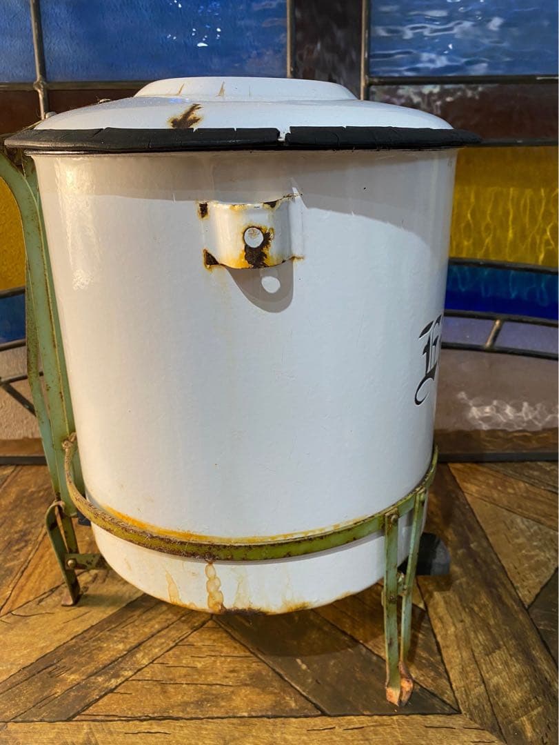 希少 ホーロー缶 ゴミ箱 ガーデン アンティーク ビンテージ 昭和レトロ 当時物