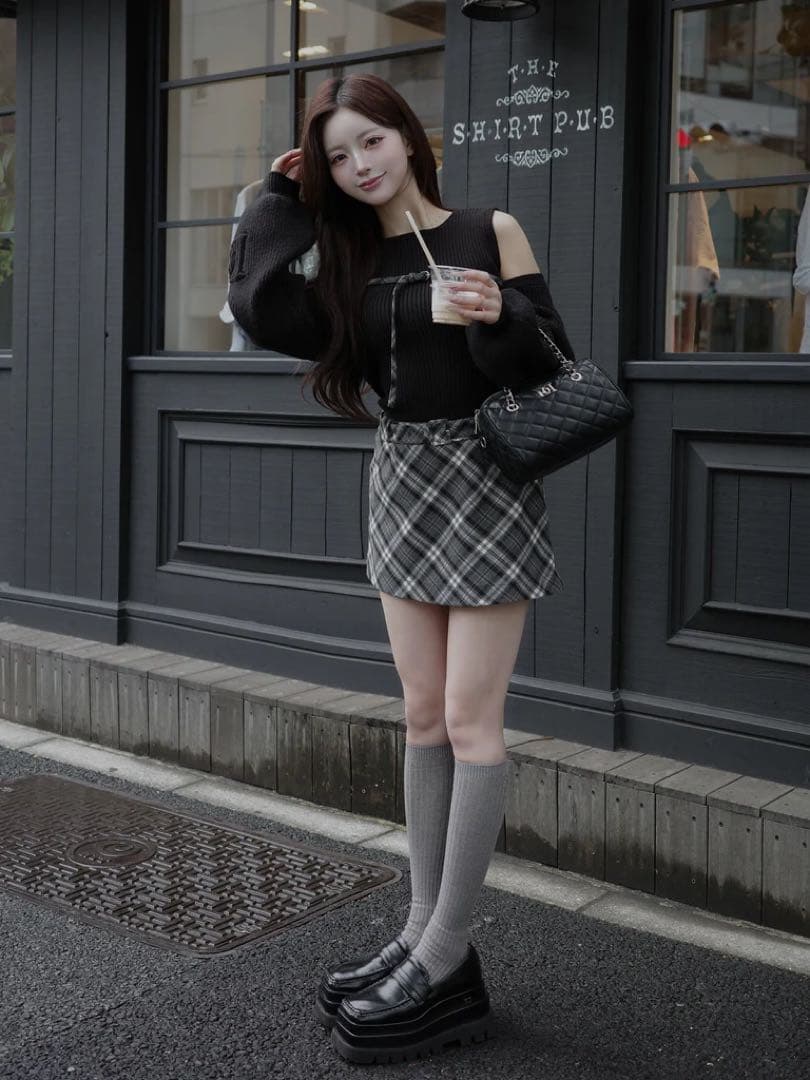 Darich ドッキングミドルウエストニットミニワンピース BLK