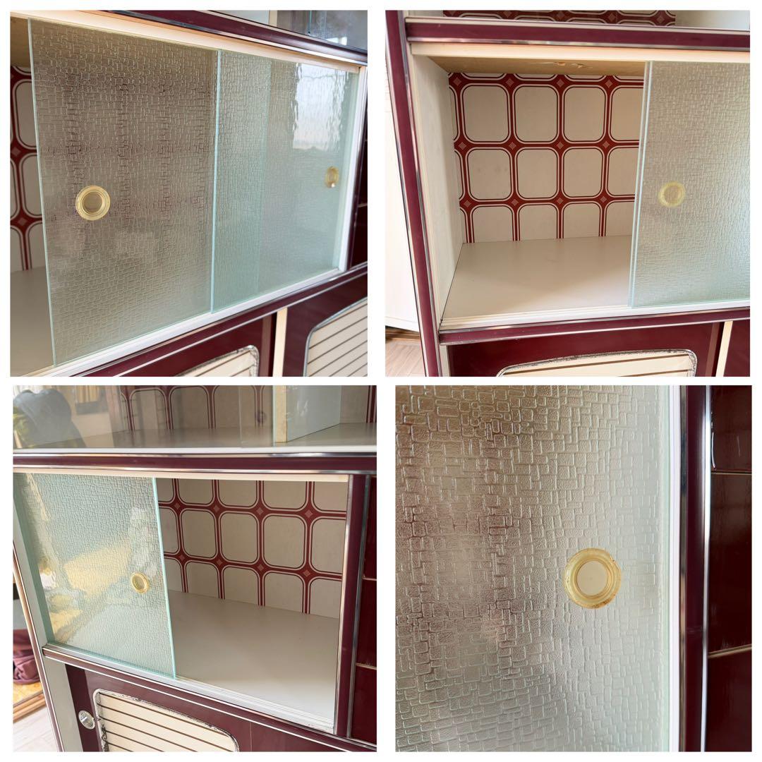 昭和レトロ レトロポップ 食器棚 ガラスキャビネット 木製 キッチン収納 大