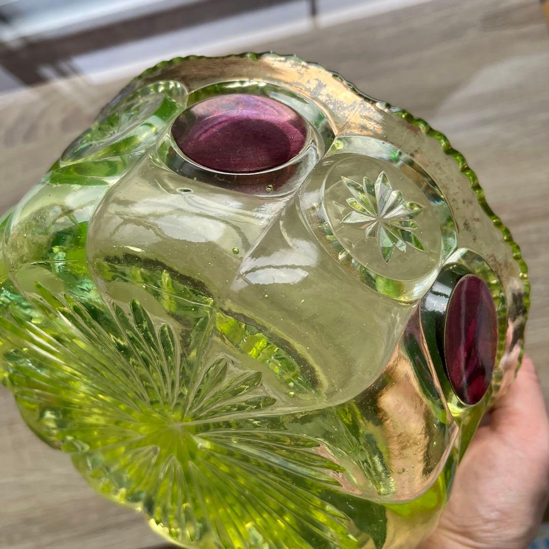 骨董　時代プレス　ラスター彩釉薬　ギザフチ　大鉢　菓子器　ウランガラス