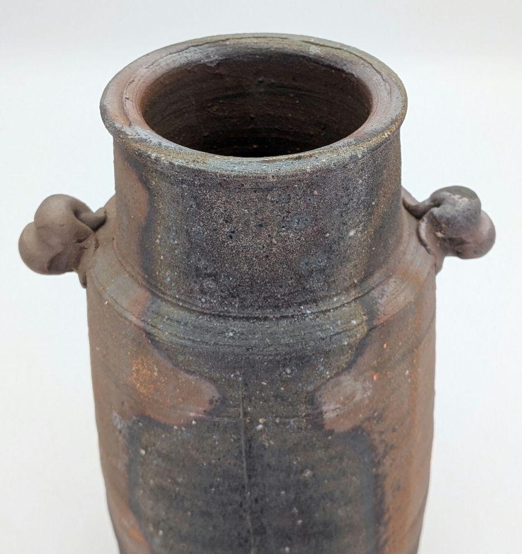 安井徹 備前焼 耳付窯変花入 共箱共布栞 花器 フラワーベース 花瓶 花生 置物