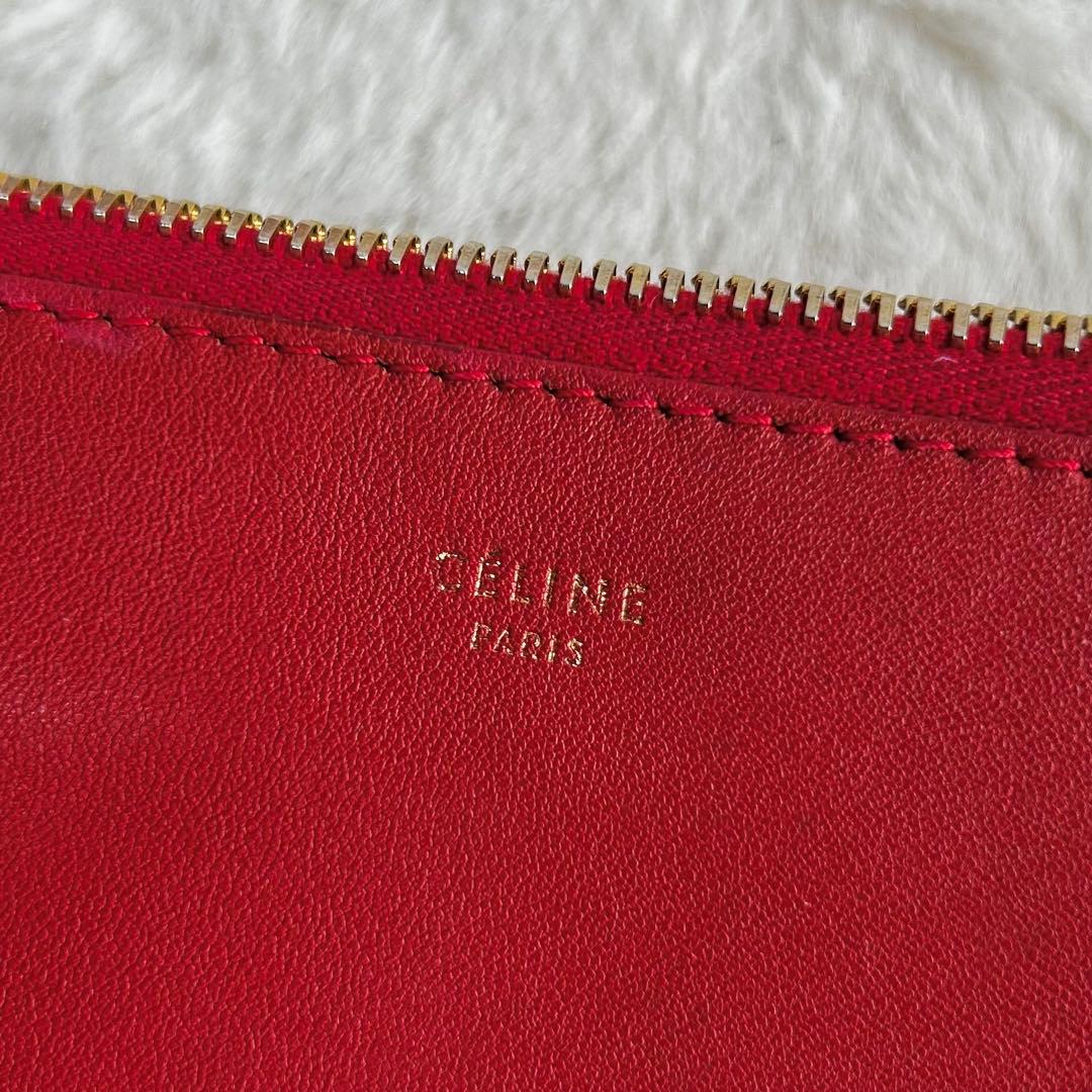 美品✨　CELINE トリオ　本革　ショルダーバッグ　旧ロゴ　赤