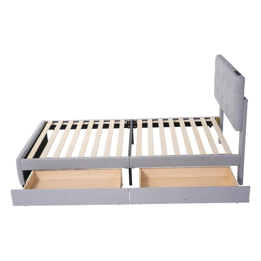 【新品】ライトグレー Sシングルベッド 布貼り 引き出し付き 北欧風