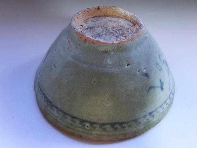 碗■古い染付平茶碗 唐草文 安南 お茶道具 古玩 唐物 中国 時代物 骨董品■
