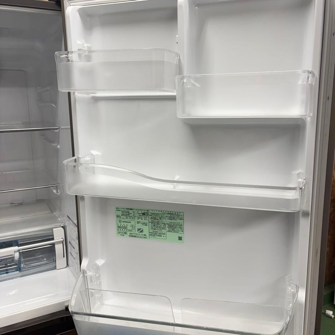 635 日立　大型冷蔵庫　400L強　右開き　家庭用　自動製氷　ガラスパネル