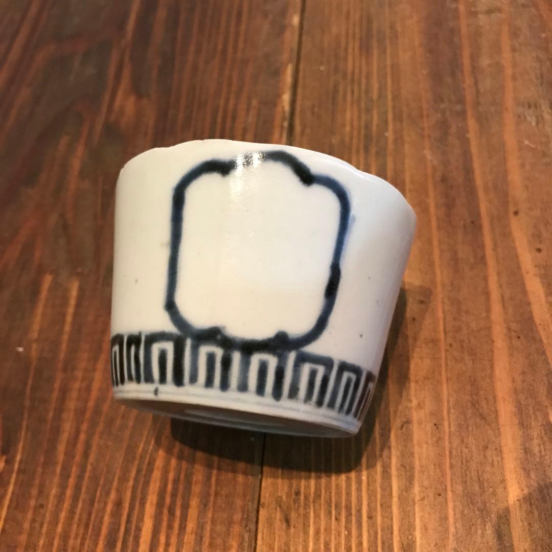 美品　古伊万里　色絵素地　窓枠　花頭窓　時代物　染付　蕎麦猪口　蛇目高台