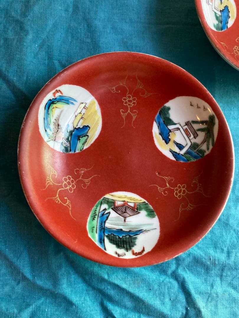 清朝　十錦手小皿　南京皿　二客