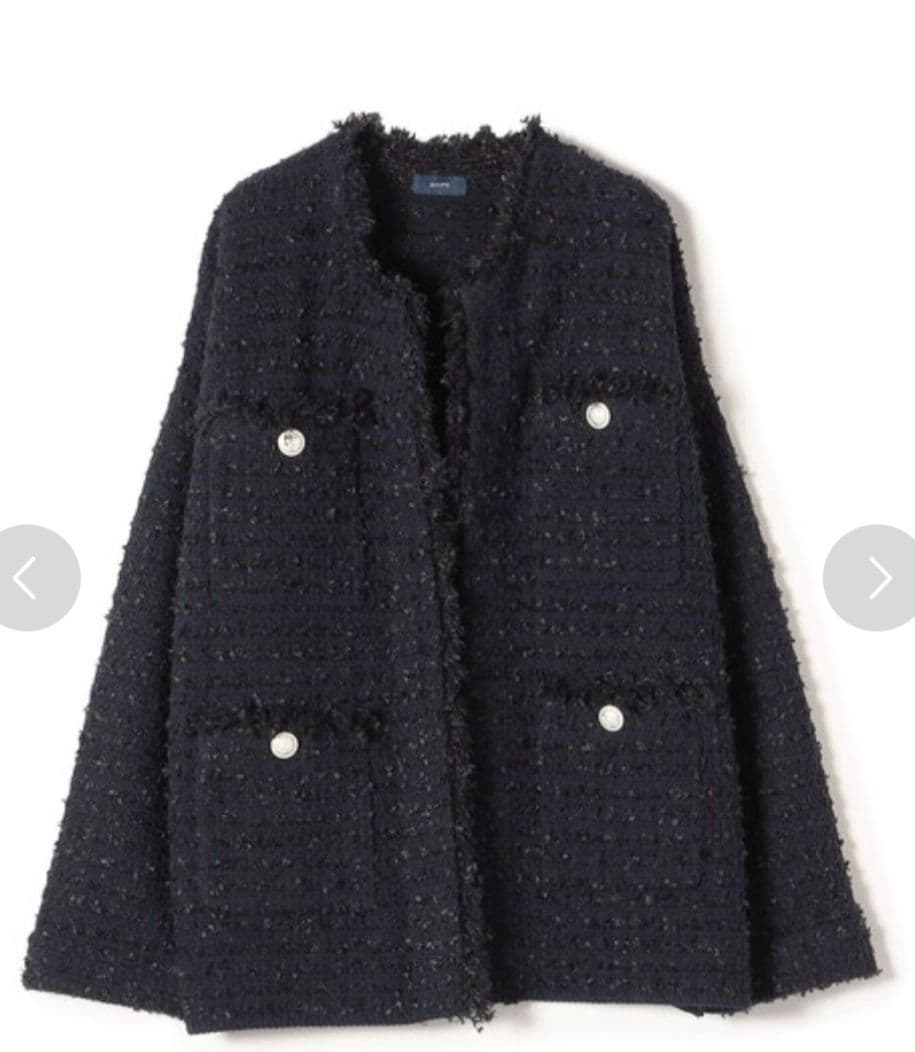 SHIPS〈手洗い可能〉ニット ツイード クルーネック カーディガン　ネイビー