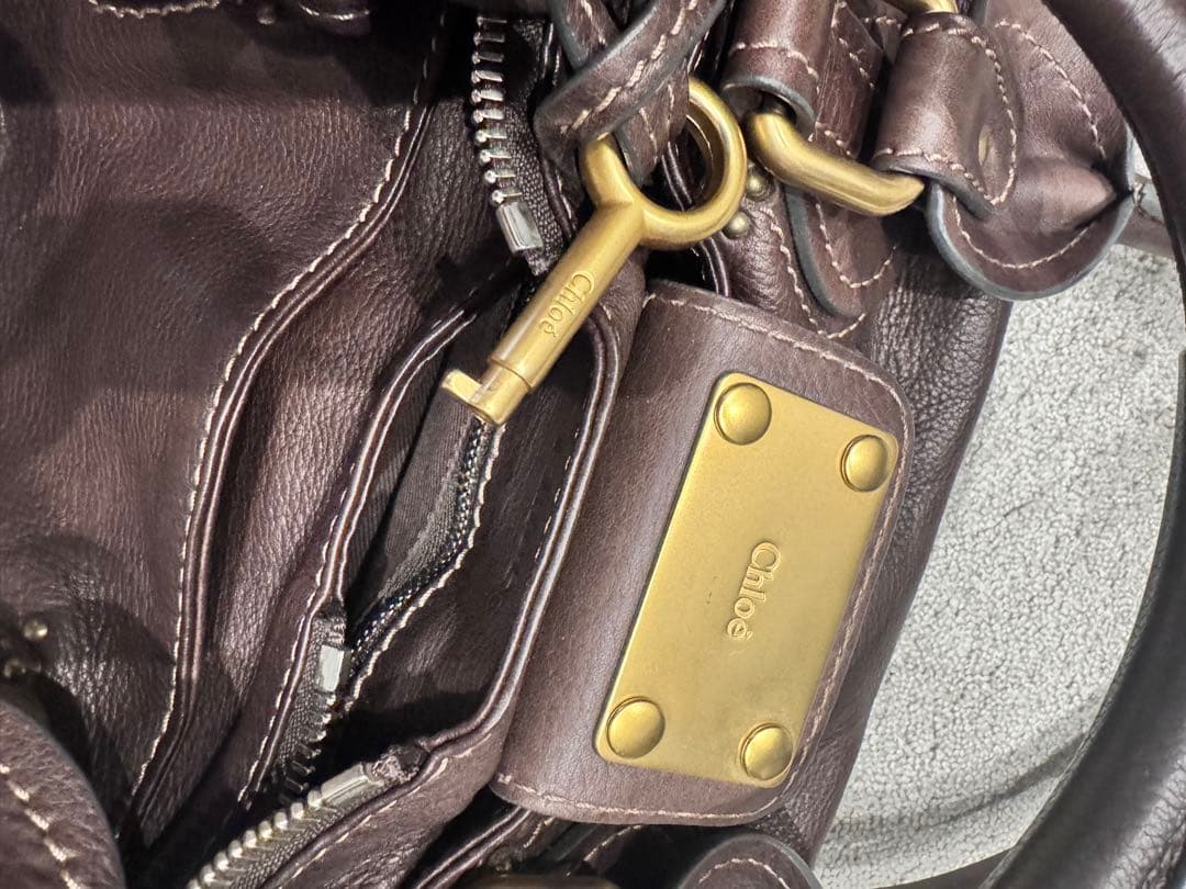 クロエ　パディントン　ブラウンレザー ハンドバッグ 金属ロック付き　南京錠付き