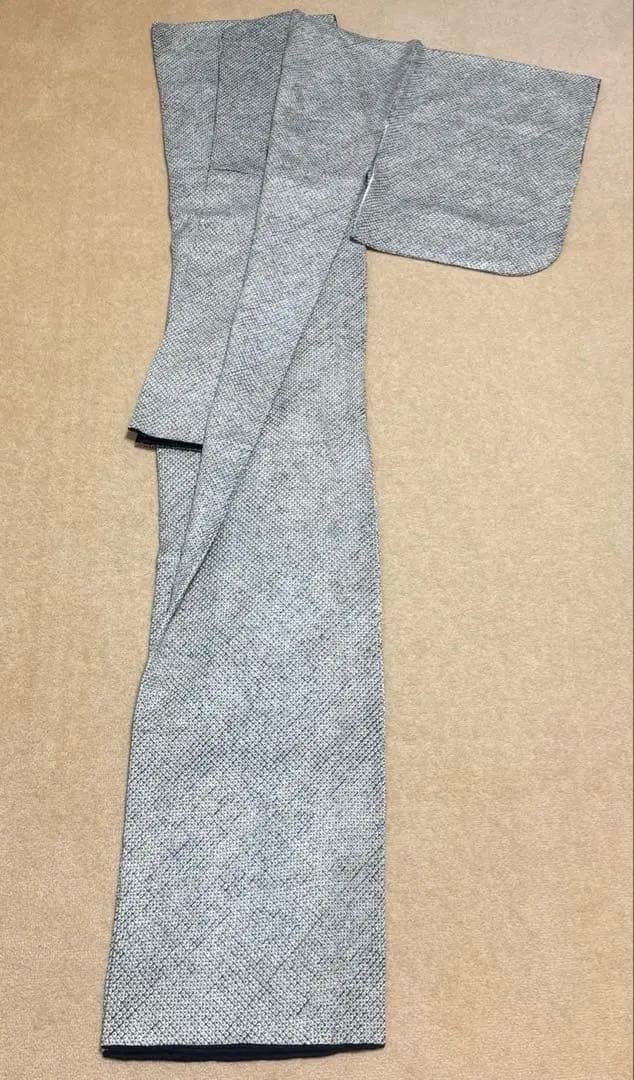 本疋田 総絞り 正絹 袷 小紋 着物 黒白 モノトーン 色無地 お稽古 リメイク