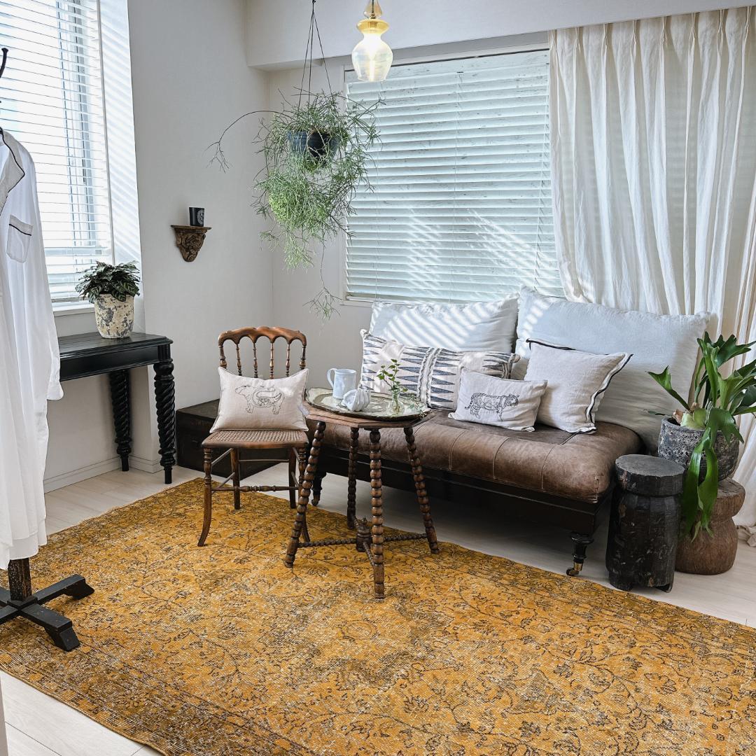 トルコ ヴィンテージラグ A109超大判 レア マスタードイエロー オーバーダイ