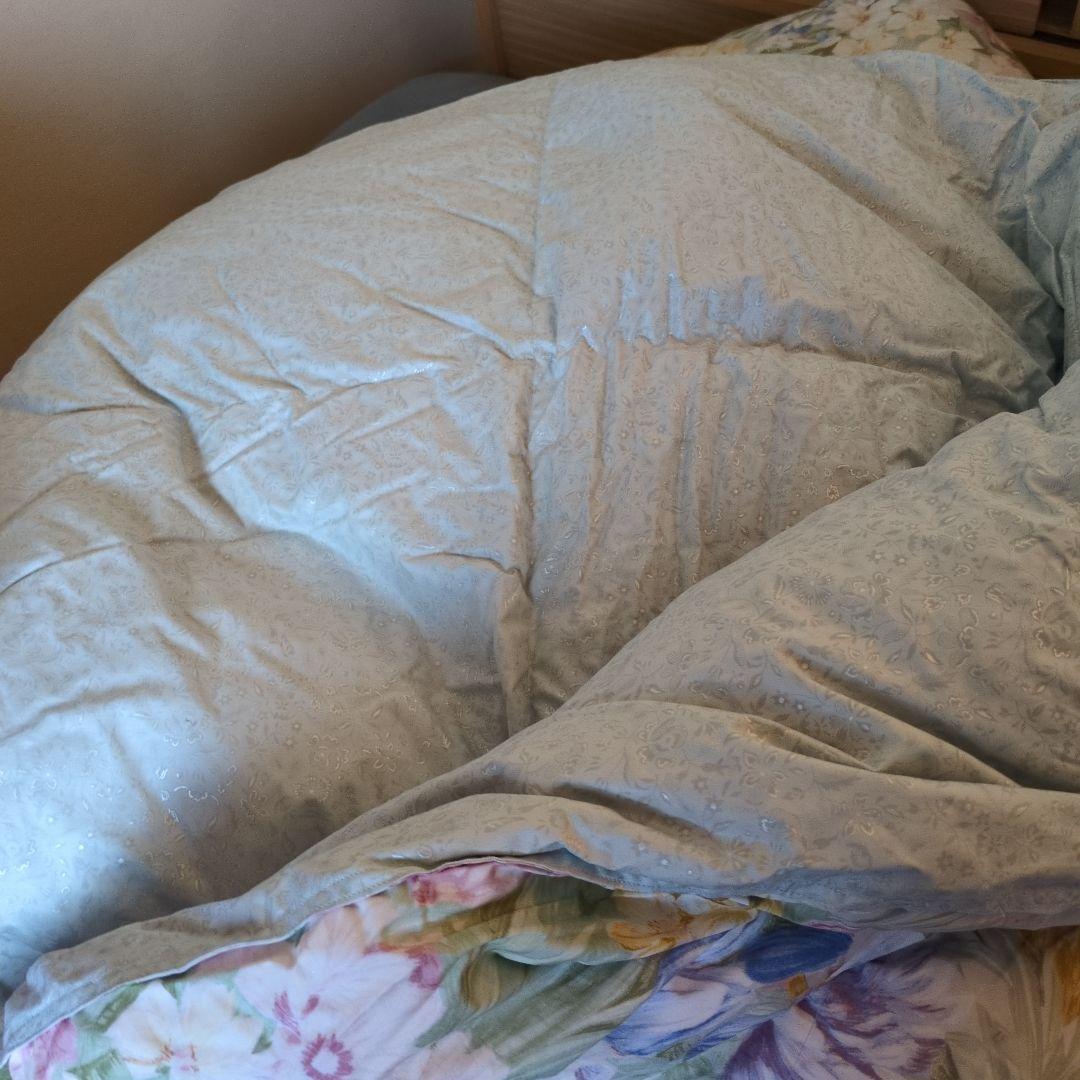 【お値下げしました】花柄水鳥羽毛掛け布団 150x210cm ブルー系