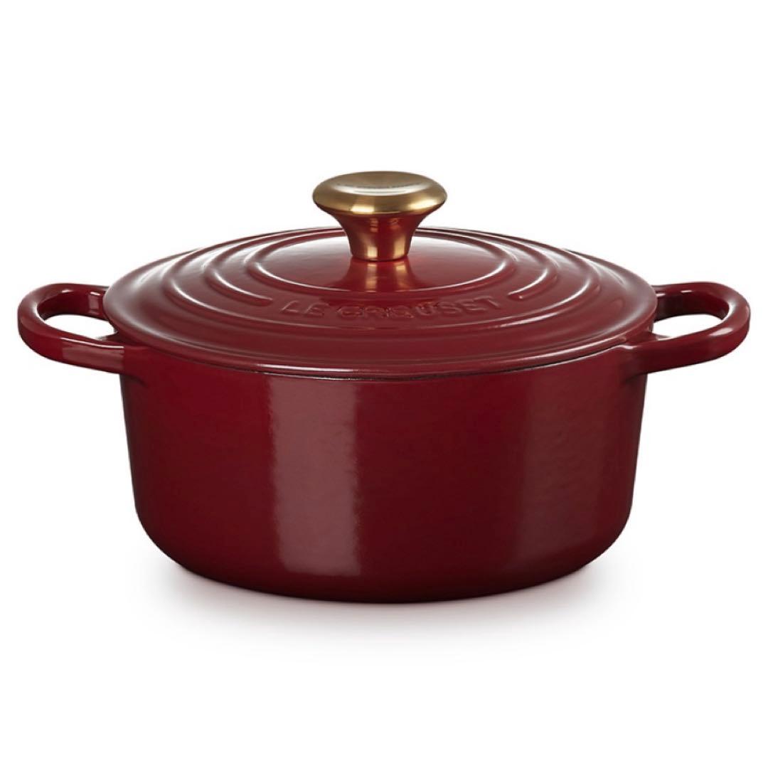 ♡ルクルーゼ ココットロンド 18 ローヌ　ゴールドつまみ　ワイン　両手鍋