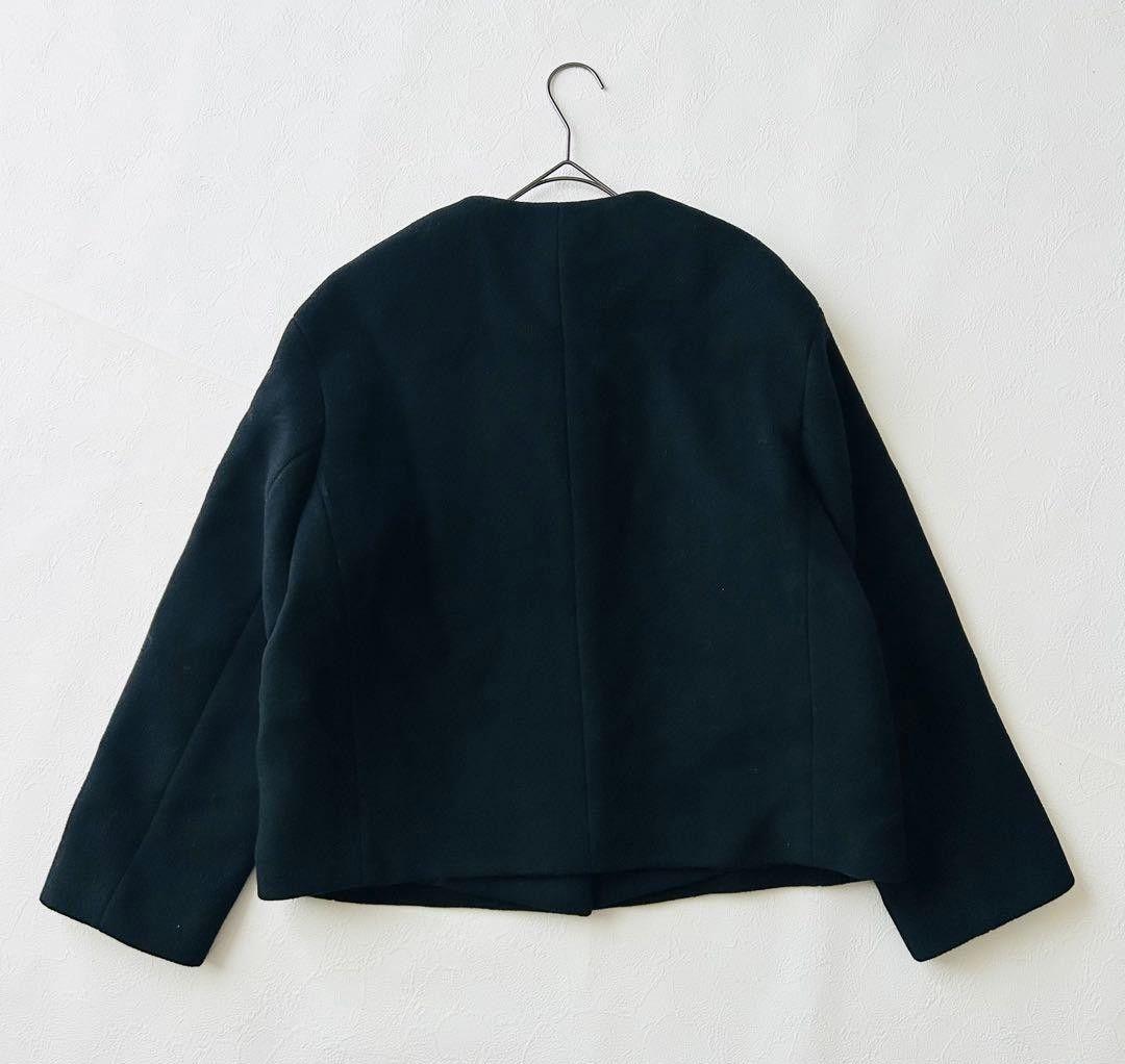 ★美品★23区 ダブルクロスベロアノーカラーショートコート黒 36 Sサイズ