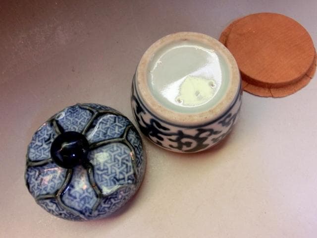 香合■南京古染付 擬宝瑞香合 呉須 桐箱 お茶道具 珍品 時代物 骨董品 希少■