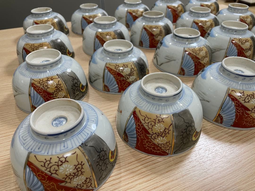 古伊万里 富貴長春 色絵金彩 富士 雪柄 小鉢 蓋付き椀 茶碗 レトロ 20客