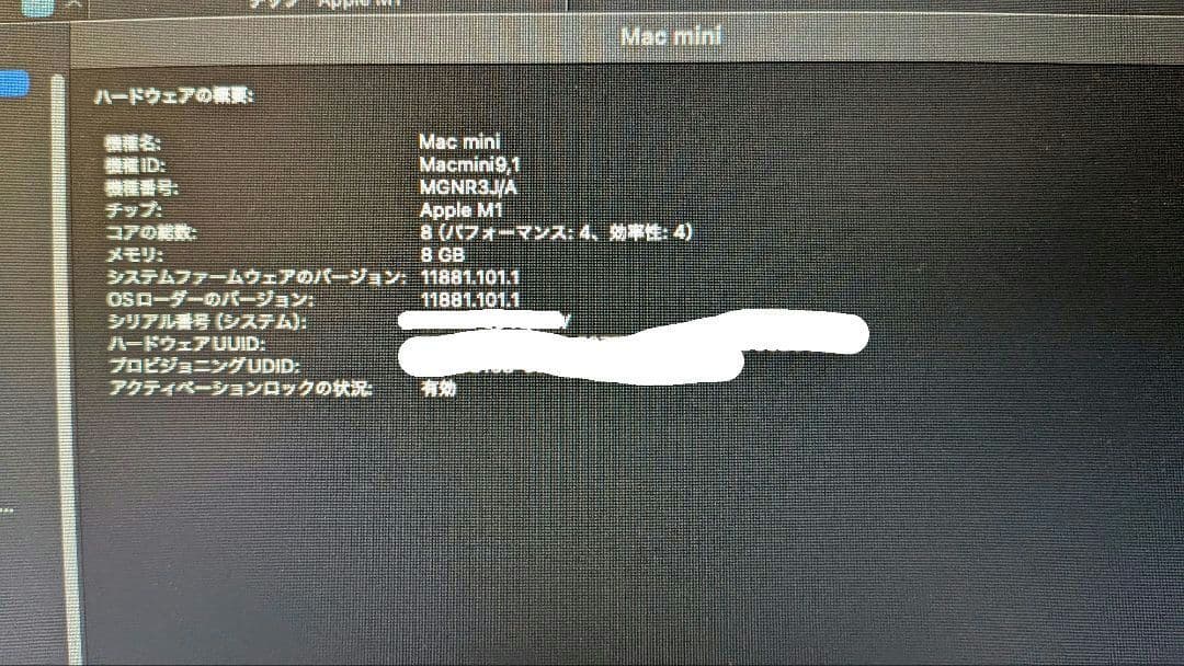 Apple Mac mini M1 2020 8GB 256GB 動作確認済