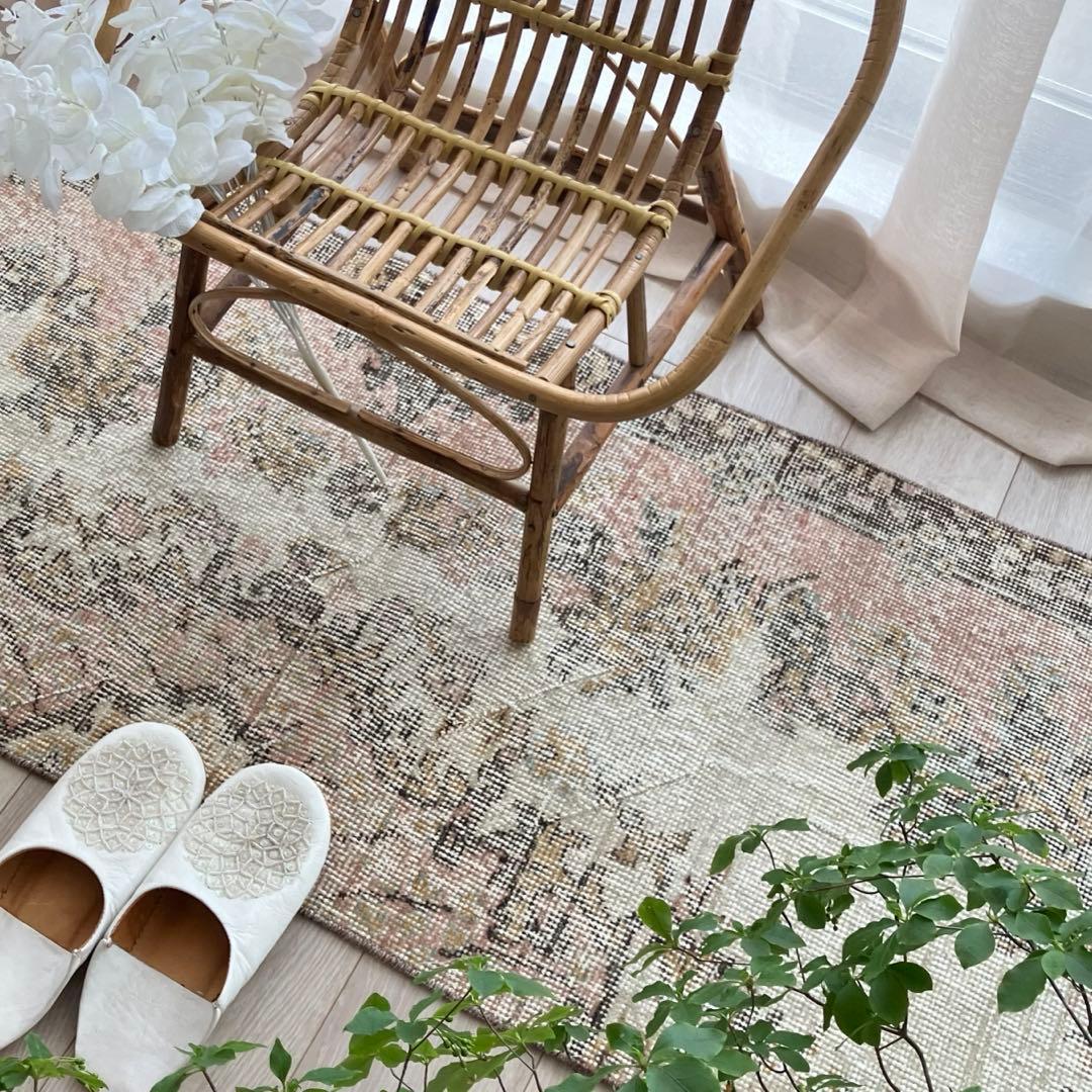 カフェオレ59×216ピンク　ブラウン　超ロングランナー　トルコヴィンテージラグ