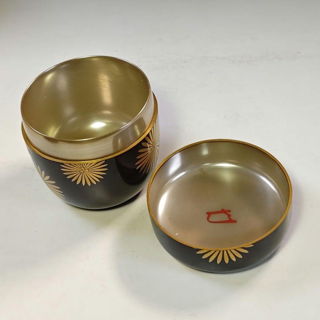 イ806 棗『村田宗覚作』『而妙斎　花押　極箱　唐松蒔絵　内銀黒大棗　二重箱』