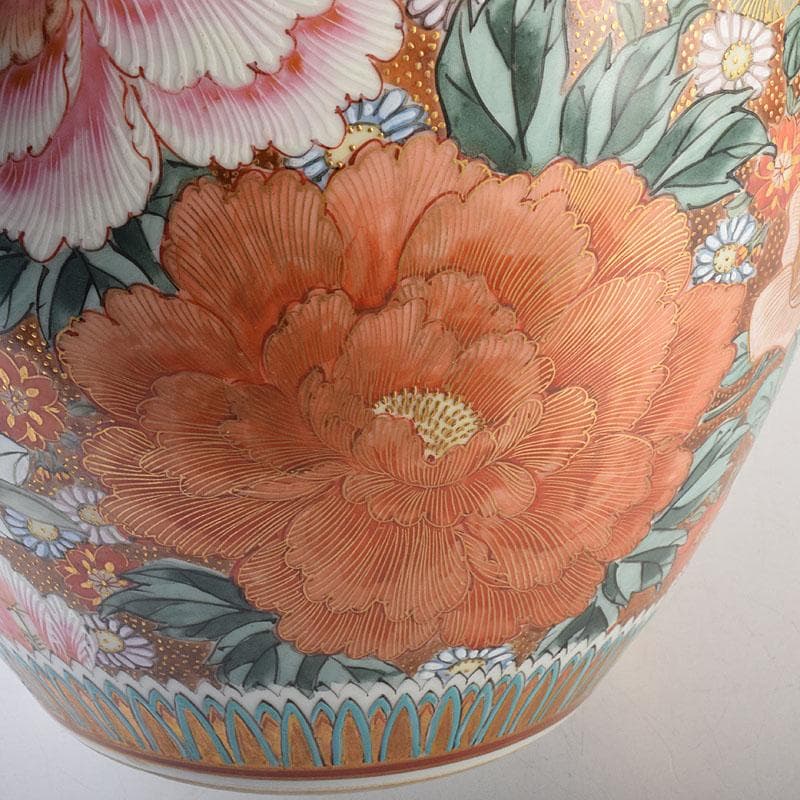 りか　九谷焼名工　九谷中田錦玉　百花繚乱 花詰文壷　花入　D　R8825H