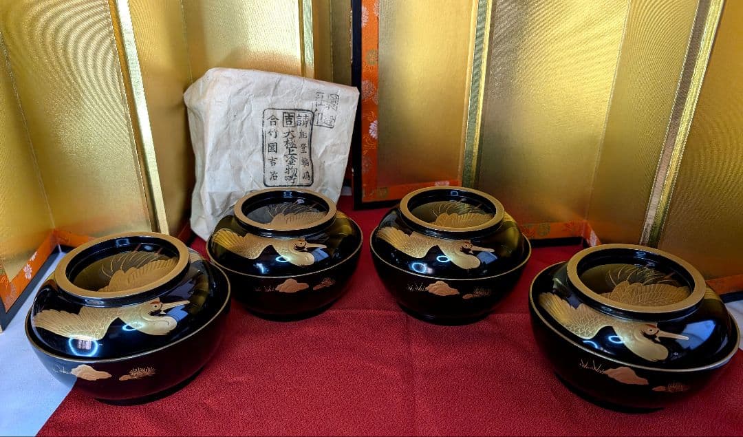 「こちらは専用出品です」明治時代 輪島塗 金蒔絵 椀 4客