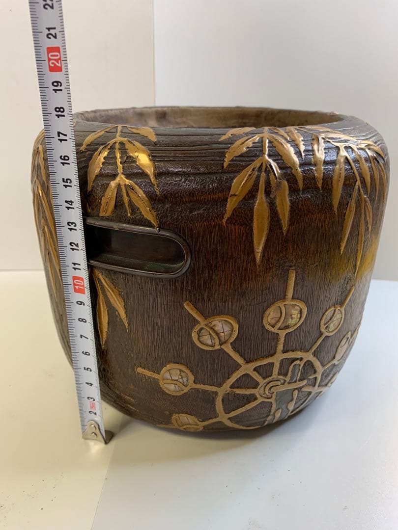 明治時代 伝統工芸品 菊花鳥蒔絵 螺鈿  時代物 古い火鉢