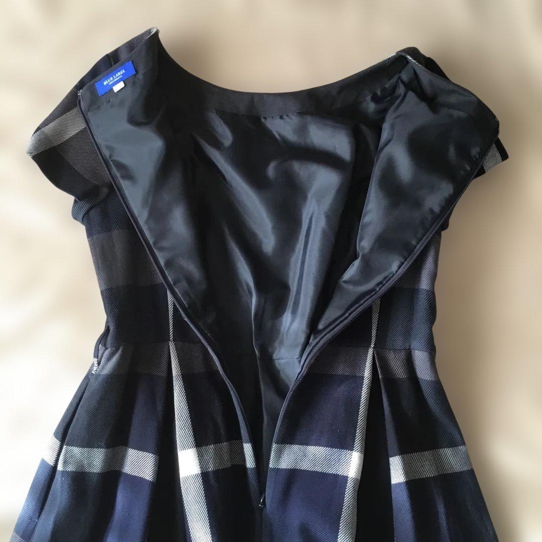 ブルーレーベル　半袖ワンピース　ネイビー系チェック　38 M