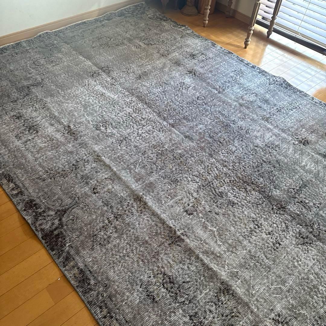 超大判182×293 貴重グレイオーバーダイ　メダリオン　トルコヴィンテージラグ