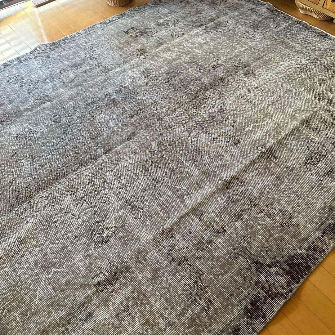 超大判182×293 貴重グレイオーバーダイ　メダリオン　トルコヴィンテージラグ