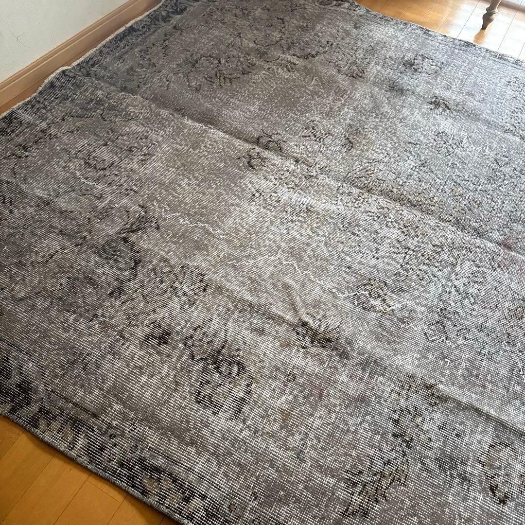 超大判182×293 貴重グレイオーバーダイ　メダリオン　トルコヴィンテージラグ