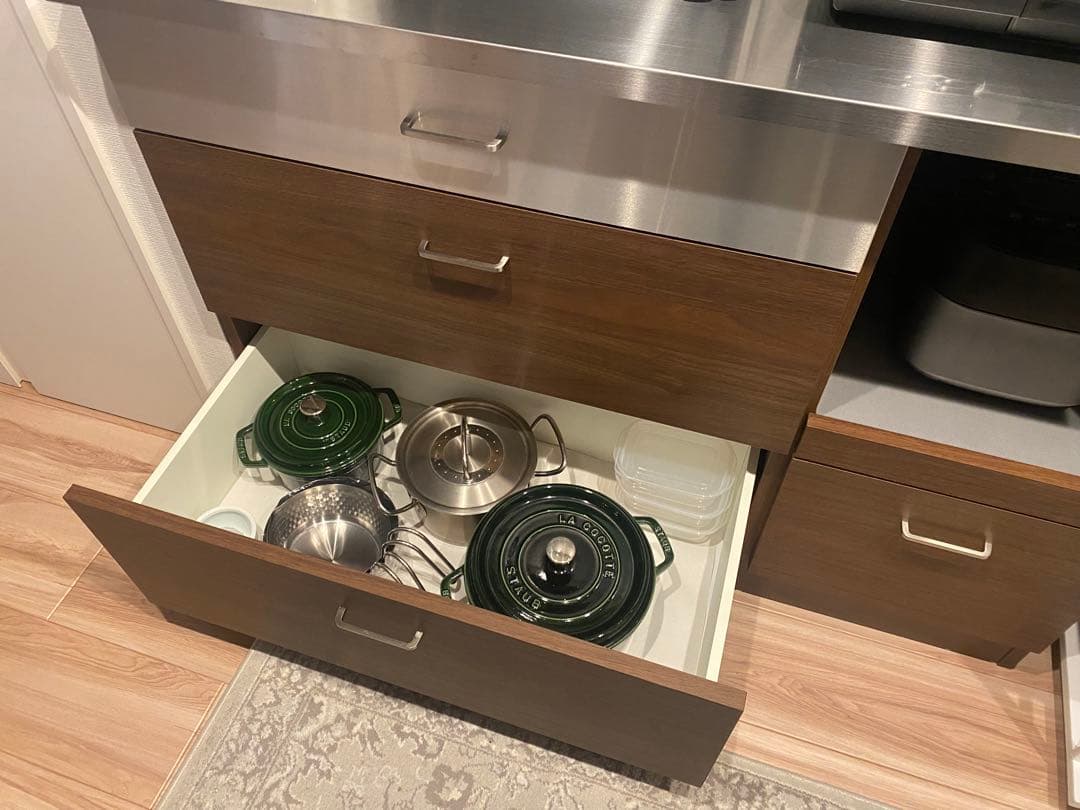 LUCIDOキッチンカウンター　ステンレス天板 3段引き出し