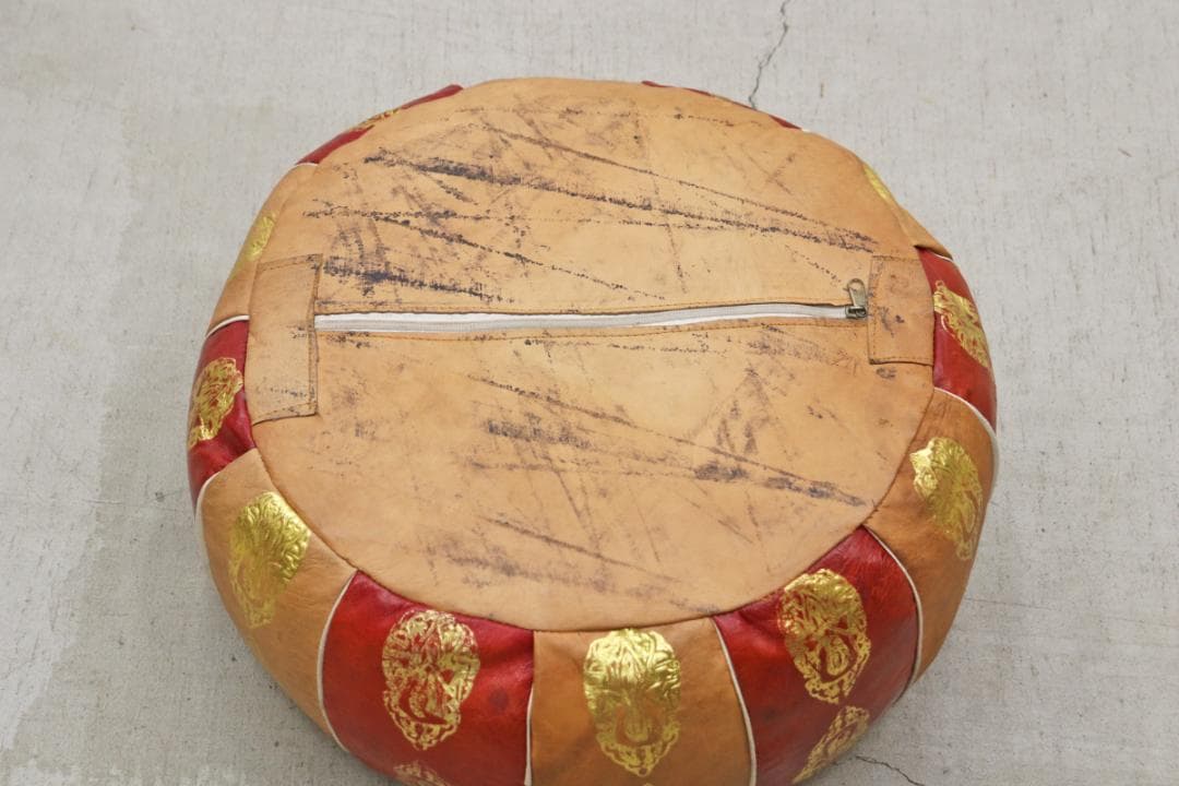 ヴィンテージ エジプト 本革 プフ クッション スツール 円形 座椅子 2