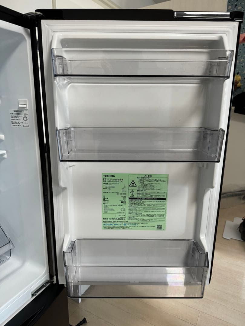 東芝 冷凍冷蔵庫 153L GR-U15BS（K）ブラック 右開きタイプ