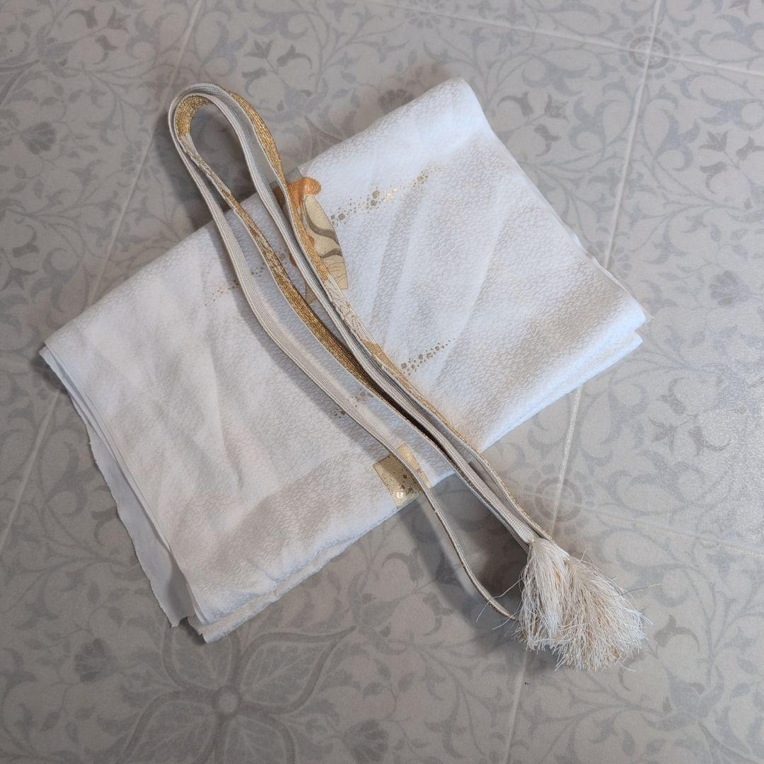 訪問着　フルセット　着物　正絹　たたき染め　金　刺繍　実　白黒　F4