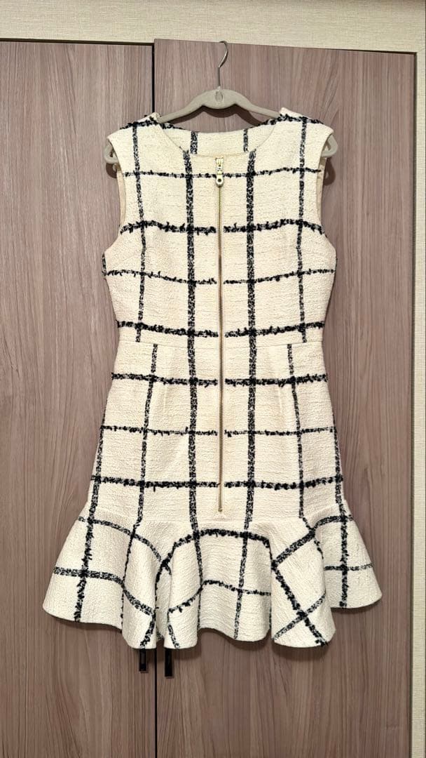sheller フロントZIPチェックツイードドレス