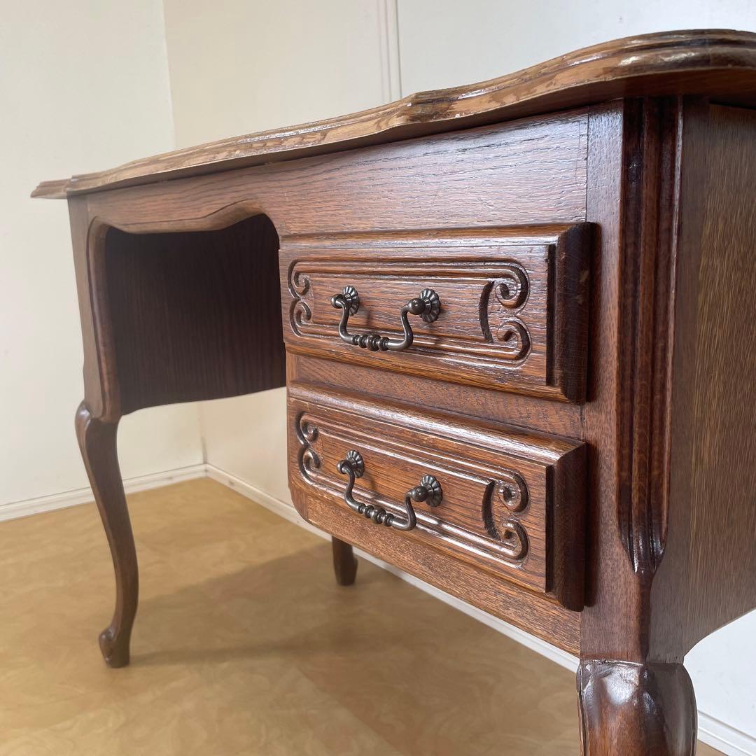 ルーマニア製 オーク材 猫脚 デスク 机 作業台 引き出し アンティーク