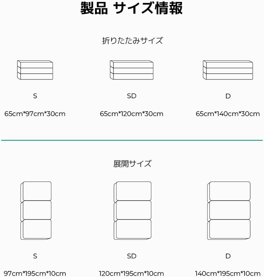 三つ折りマットレス シングル 厚さ10cm 高反発 硬め200N+硬め140N
