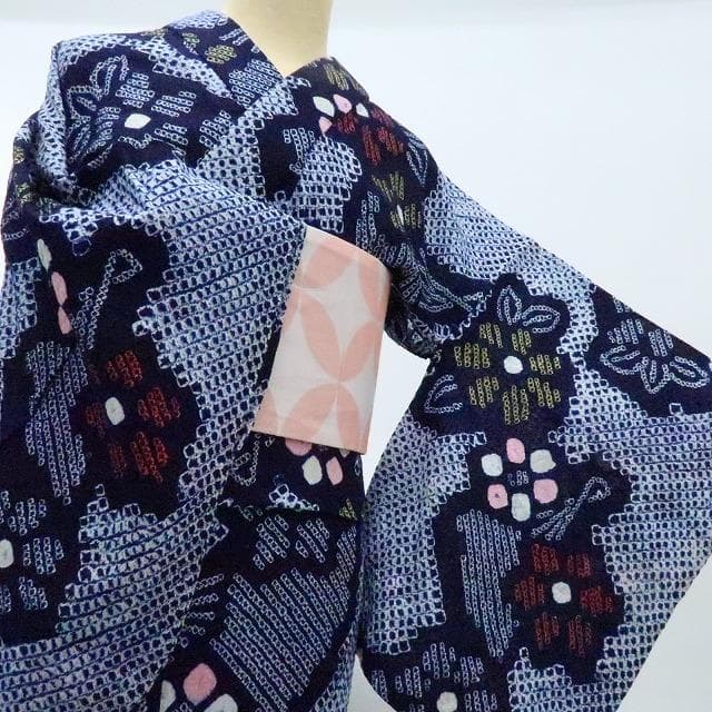 Y3422◆有松鳴海絞り 綿 手縫い仕立て 高級浴衣 洗える夏着物