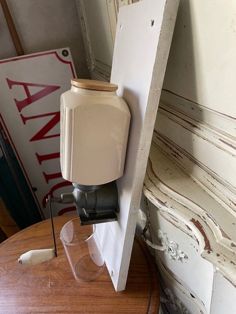 フランス　アンティーク 壁掛け　コーヒーミル　グラインダー 陶器　ドット　星